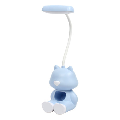 Lámpara LED de mesa: felino luminoso azul costado