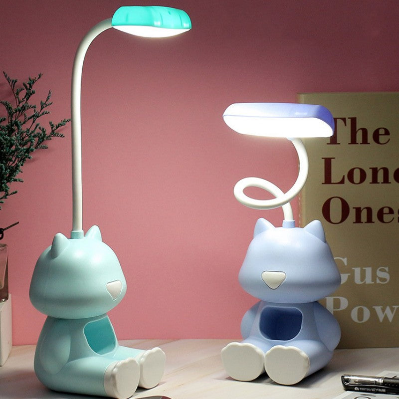 Lámpara LED de mesa: felino luminoso verde y azul